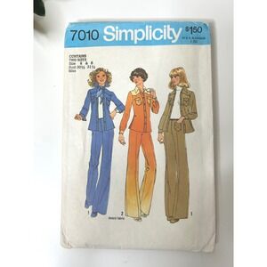 Simplicity 7010 Sewing Pattern Misses Size 6 8 1975 Shirt-Jacket Pants Retro
